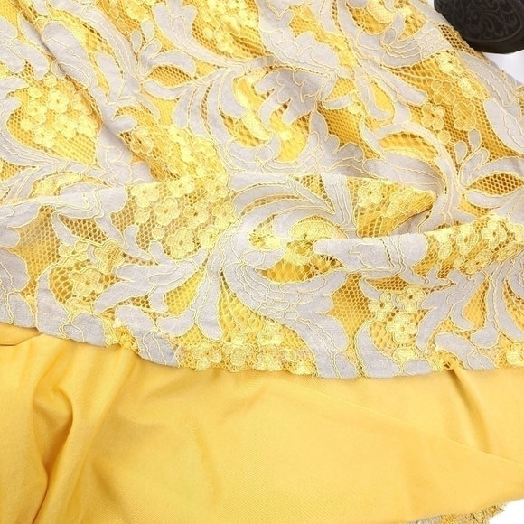 Me To Magic Beige Yellow Gold Lace Floral Embroidered Skirt Sz L - Picture 16 of 16